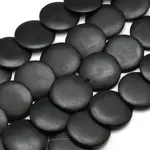 Natural Flat Round Black Stone Beads Strands