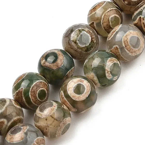 Natural Tibetan 3-Eye dZi Agate Beads Strands