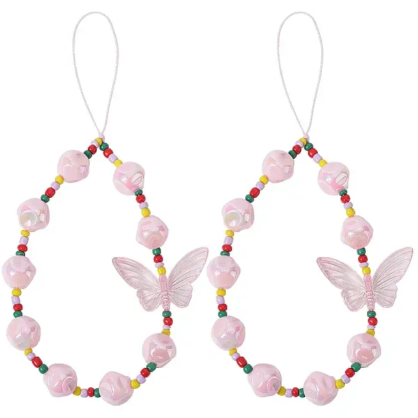 Acrylic Beaded Mobile Phone Lanyard Wrist Strap