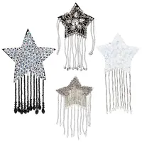 4Pcs 4 Style Star with Glass Bead Tassels Appliques