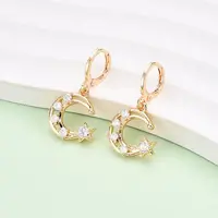 Moon Brass Micro Pave Cubic Zirconia Dangle Leverback Earrings