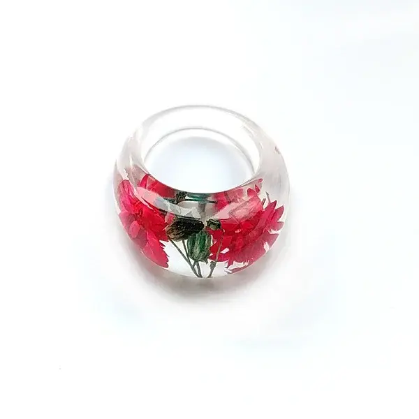Resin Dried Flower Finger Rings for Women