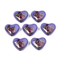 Flower Printed Opaque Acrylic Heart Beads