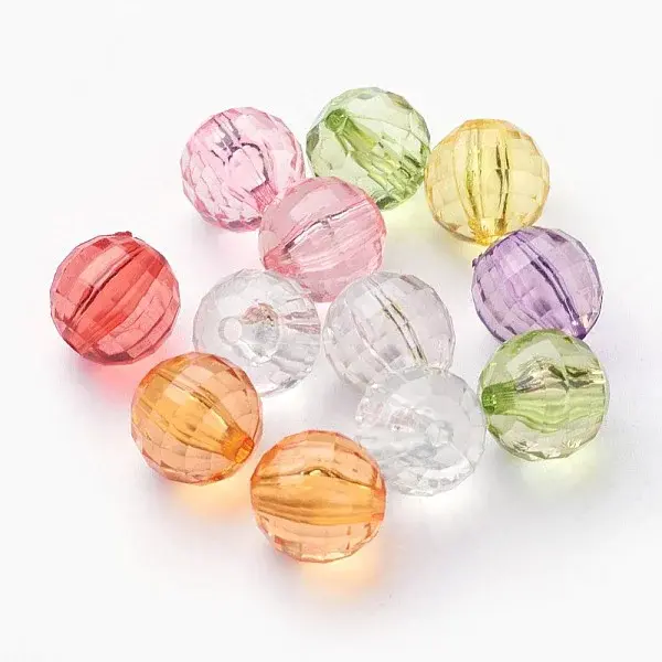 Faceted Round Transparent Acrylic Beads