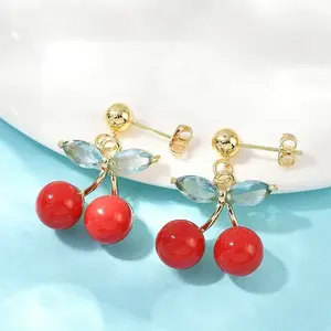 Cherry Brass Cubic Zirconia Dangle Stud Earrings