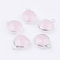 Silver Color Plated Brass Glass Flat Round Charms