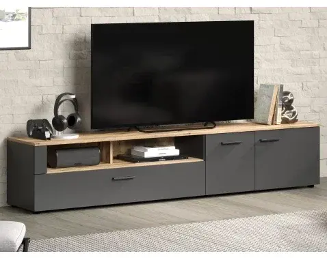 Široká TV skříňka Esteban 210 cm, antracit/dub evoke