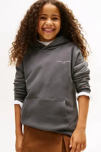 Dětská mikina Tommy Hilfiger černá barva, s kapucí, s potiskem, KS0KS00660