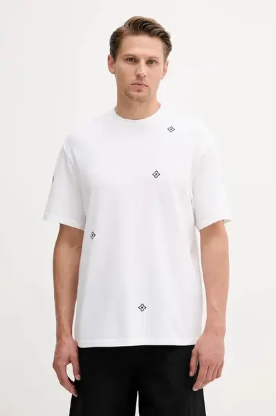 Bavlněné tričko United Colors of Benetton pánské, bílá barva, s potiskem, 325RU10AL