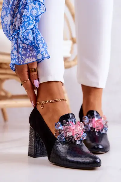 Boto Semišové Lodičky Hadí Kůže černé Sofie