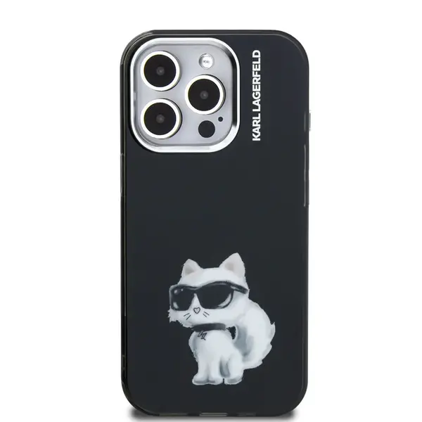 Zadní kryt Karl Lagerfeld IML Aquarelle Choupette Apple iPhone 15 Pro, černá