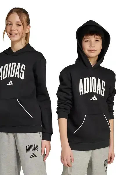 Dětská mikina adidas černá barva, s kapucí, s potiskem, JM1536