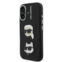 Zadní kryt Karl Lagerfeld Grained PU K&CH Heads pro Apple iPhone 16, černá