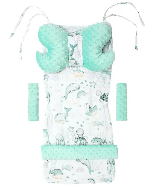 Medi Partners Stroller insert in a 4-piece set - Ocean + minty Minky