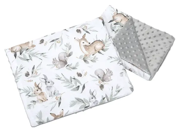 Medi Partners Quilt 55x75 + pillow 35x30 cotton + minky – Deer in leaves + gray Minky
