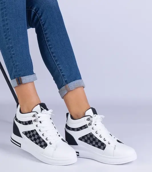 Gemre Biele športové tenisky dámske na skrytom klinovom podpätku Violinso