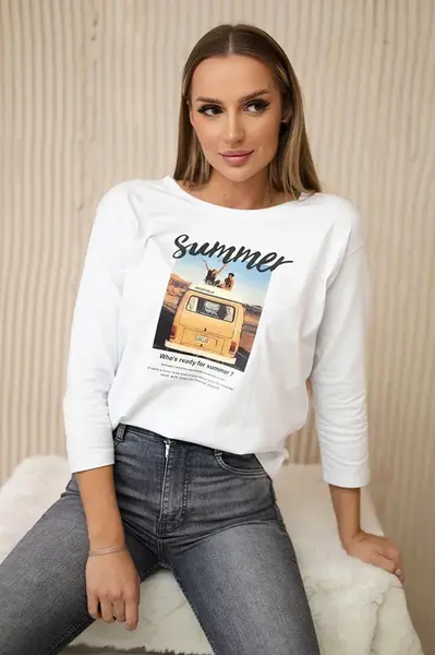 Blouse with Summer car print white