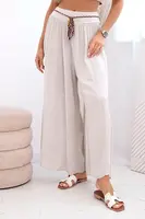 Kesi Włoski Dámske viskózové nohavice so širokými nohavicami tmavo béžová