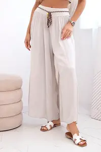 Kesi Włoski Dámske viskózové nohavice so širokými nohavicami tmavo béžová