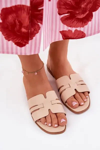 Boto Dámske Sandále Na Ploškom Opätku S Výrezmi Eko Koža Béžové Ecapus