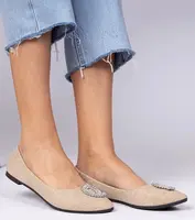 Gemre Šampanské dámske balerínky brokátové s kryštálikmi Ellada