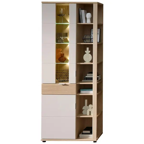 Stylife VITRÍNA, barvy dubu, kašmírová, 80/202/38 cm