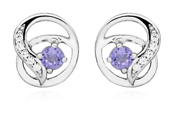 Silver Cat Módní stříbrné náušnice se syntetickými ametysty SC458