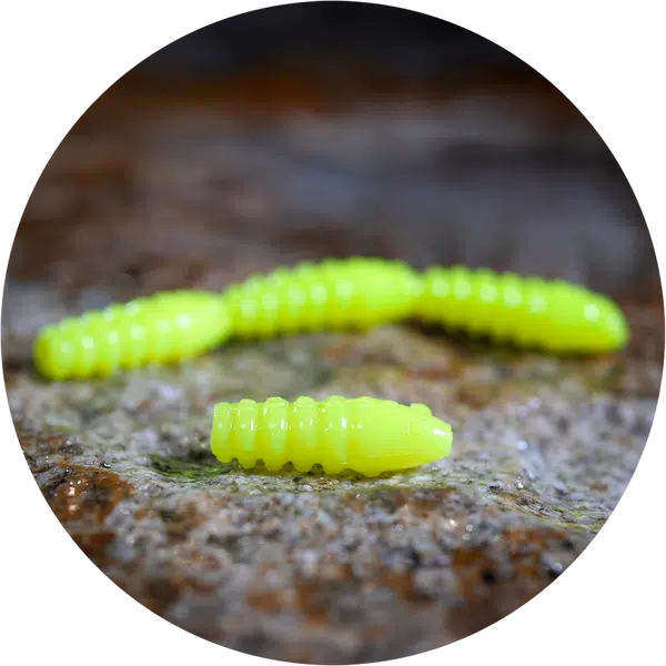 Redbass gumová nástraha trout grub signal yellow uv color - 3x25 mm
