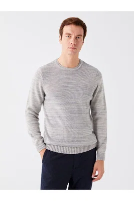 LC Waikiki Classic Beige Crew Neck Long Sleeve Patterned Men's Knitwear Sweater