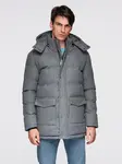 Ombre Warm long men's parka jacket with wool - grey melange