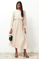 Trendyol Beige Aller Piece Detailed Woven Dress