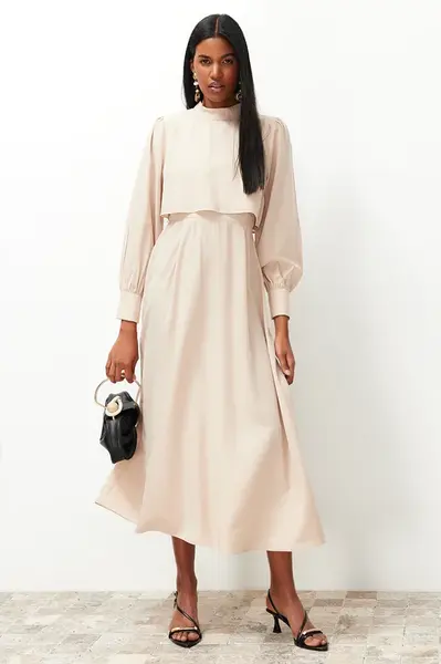 Trendyol Beige Aller Piece Detailed Woven Dress