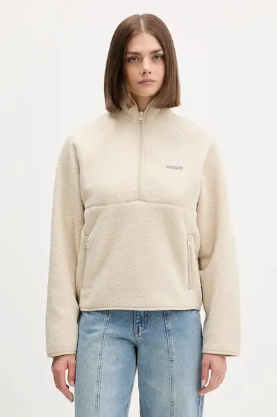 Fleecová mikina Guess Jeans dámská, béžová barva, hladká, W5BQ18 K1042