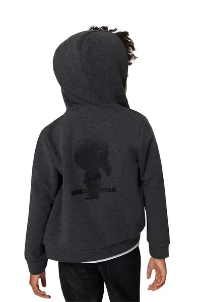 Dětská mikina Karl Lagerfeld šedá barva, s kapucí, s potiskem, Z30645