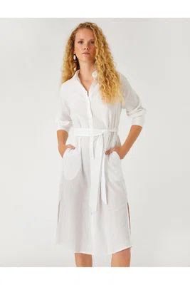 Koton Midi Shirt Dress Linen Blended