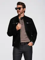 Ombre Men's retro-style biker jacket with stand-up collar - black