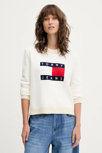 Svetr Tommy Jeans dámský, béžová barva, DW0DW20970