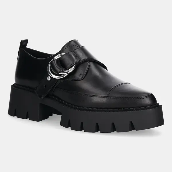 Kožené polobotky MICHAEL Michael Kors Jaden dámské, černá barva, na plochém podpatku, 40T5JDFP3L.001