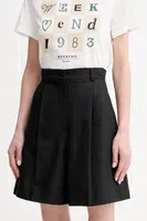 Šortky s příměsí lnu Weekend Max Mara černá barva, high waist, 2515141032600