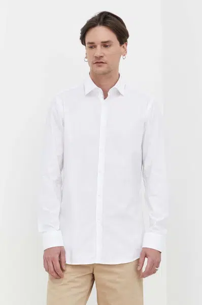Bavlněná košile HUGO bílá barva, slim, s klasickým límcem, 50513916