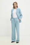 Kalhoty s příměsí vlny Calvin Klein modrá barva, široké, high waist, K20K207836