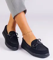 Gemre Black women's eco-suede loafers with a bow Sarina