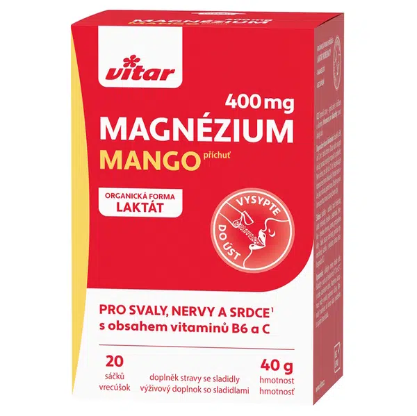 VITAR Magnézium 400 mg + vitamín B6 + vitamín C s příchutí mango 20 sáčků
