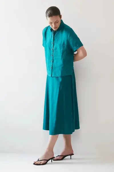 Lněná sukně Medicine zelená barva, midi, áčková