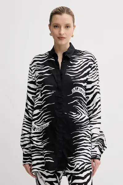 Košile Versace Jeans Couture dámská, černá barva, relaxed, s klasickým límcem, 78HAL2P2 NS635