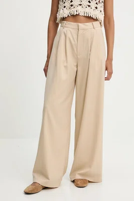 Kalhoty s příměsí vlny Answear.LAB dámské, béžová barva, široké, high waist