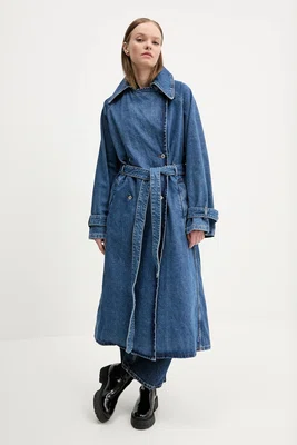 Džínový kabát Hugo Blue dámský, modrá barva, přechodný, oversize, 50532056