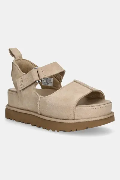Semišové sandály UGG Goldenstar Hi dámské, béžová barva, na platformě, 1167356-SAN