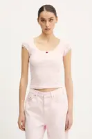 Bavlněné tričko Tommy Jeans růžová barva, DW0DW20621