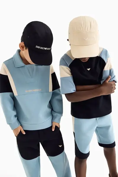 Dětské bavlněné tričko Emporio Armani tmavomodrá barva, s aplikací, EB000141 AF13715